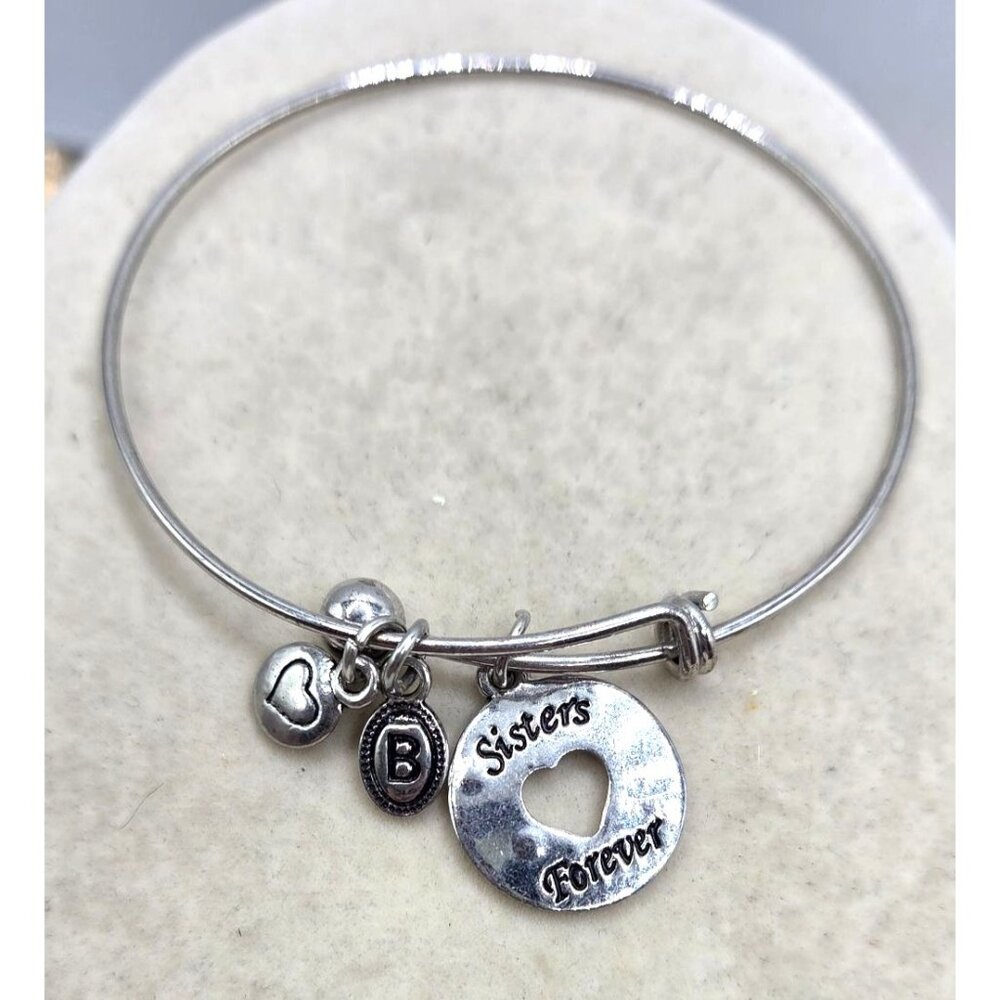 Silver Tone Expandable Bracelet Sisters Forever Charms